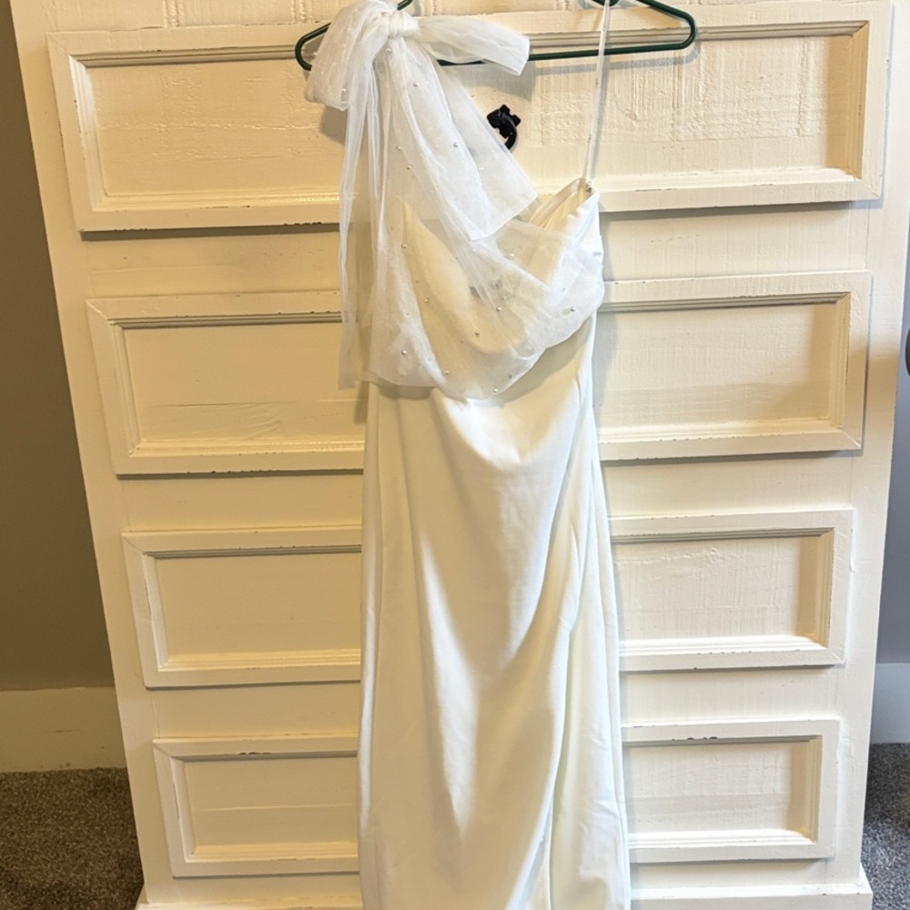 Lulus Elegant Indication Ivory One Shoulder Midi Dress